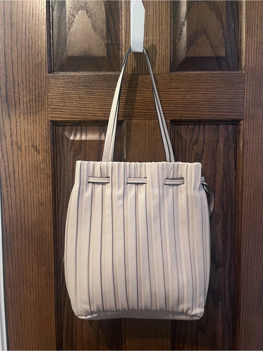 Zara Cream Pleated Bucket Crossbody Bag